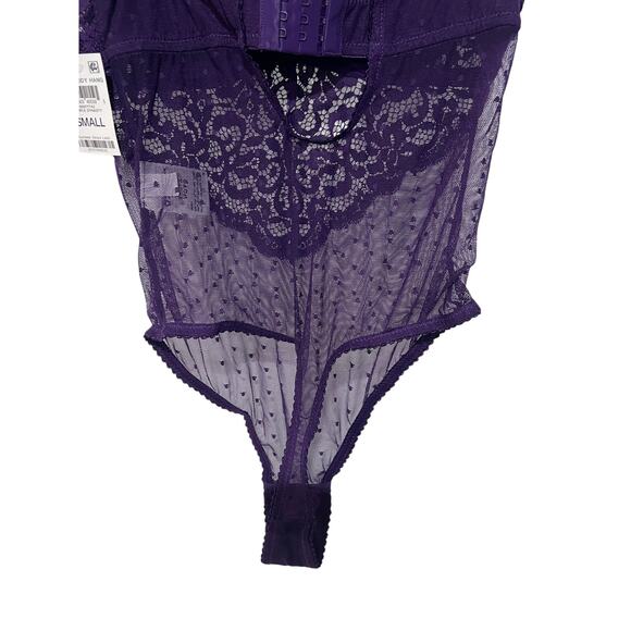I.N.C. INTERNATIONAL CONCEPTS SHEER SWISS DOT CUPPED BODYSUIT PURPLE SMALL NEW! - Picture 7 of 11